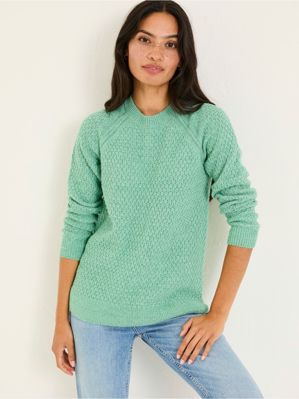 Fat Face Mint Green Textured Crewneck Sweater